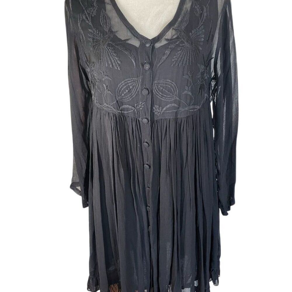 Bila Women's Black Sheer Applique vintage 90’s Top Long Sleeve Sz S Whimsigoth